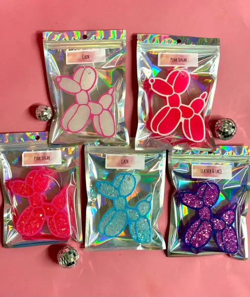 White Balloon Dog Car Freshie: Gain