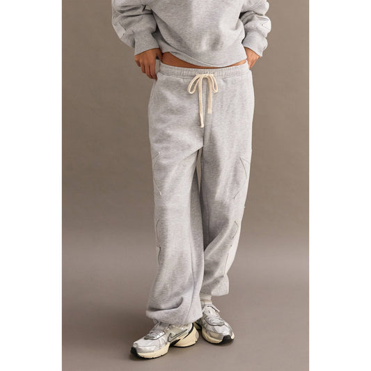 Star Patch Casual Drawstring Jogger Pants: HEATHER GRAY