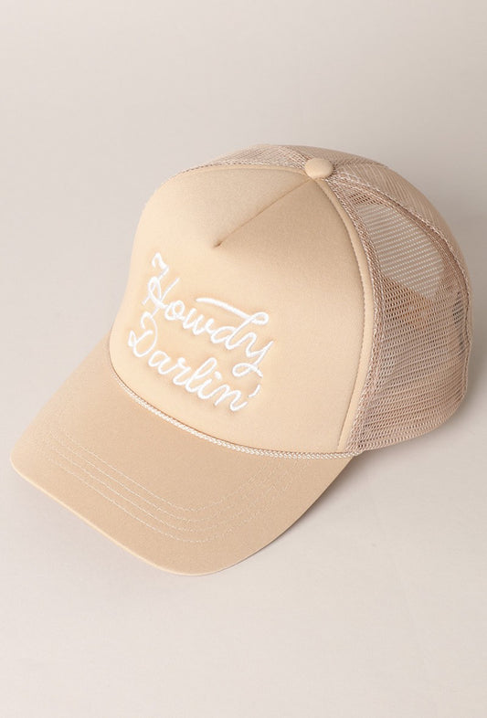 ‘Howdy Darlin’ Trucker Hat-Beige