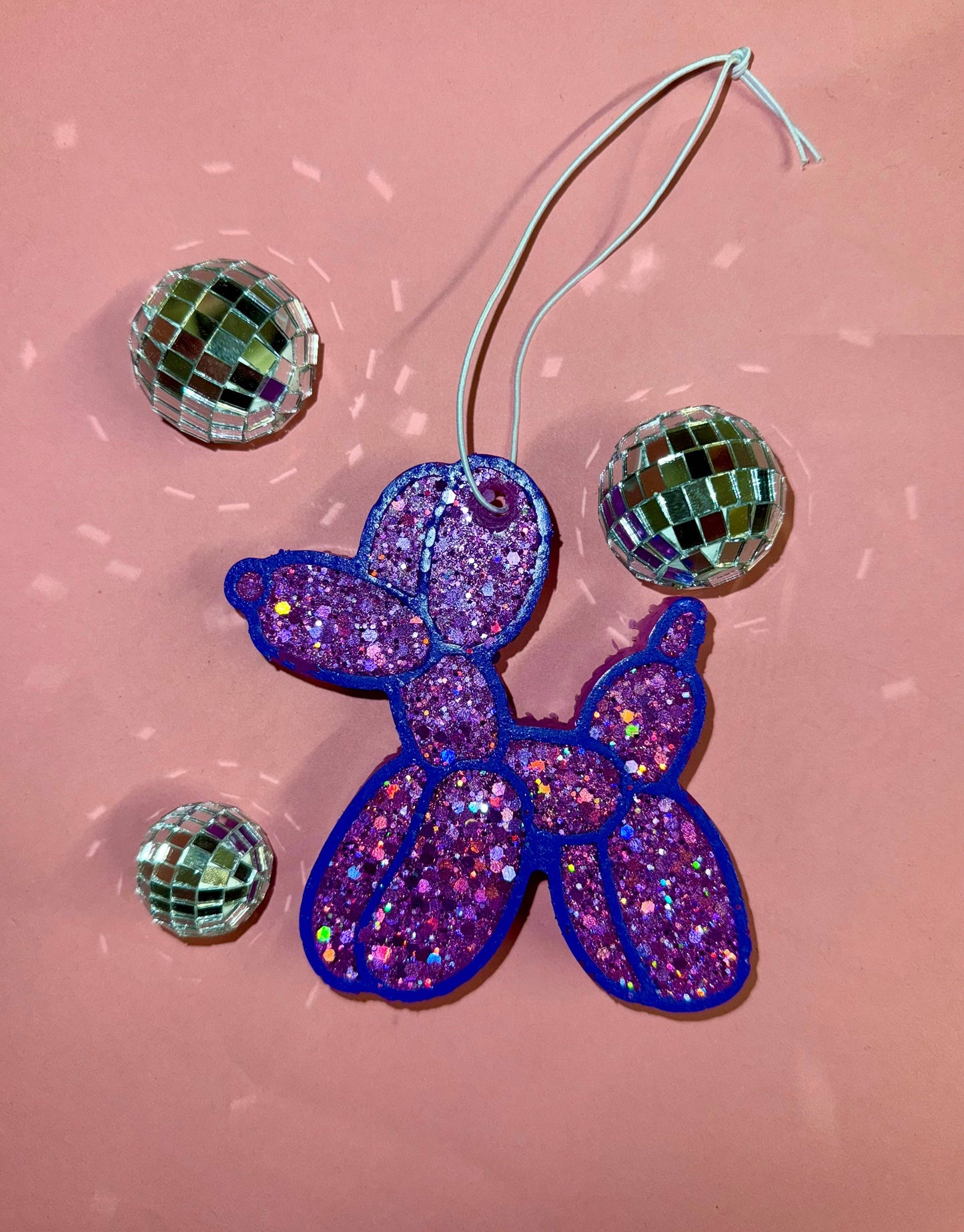 Purple Glitter Balloon Dog Car Freshie: Leather & Lace