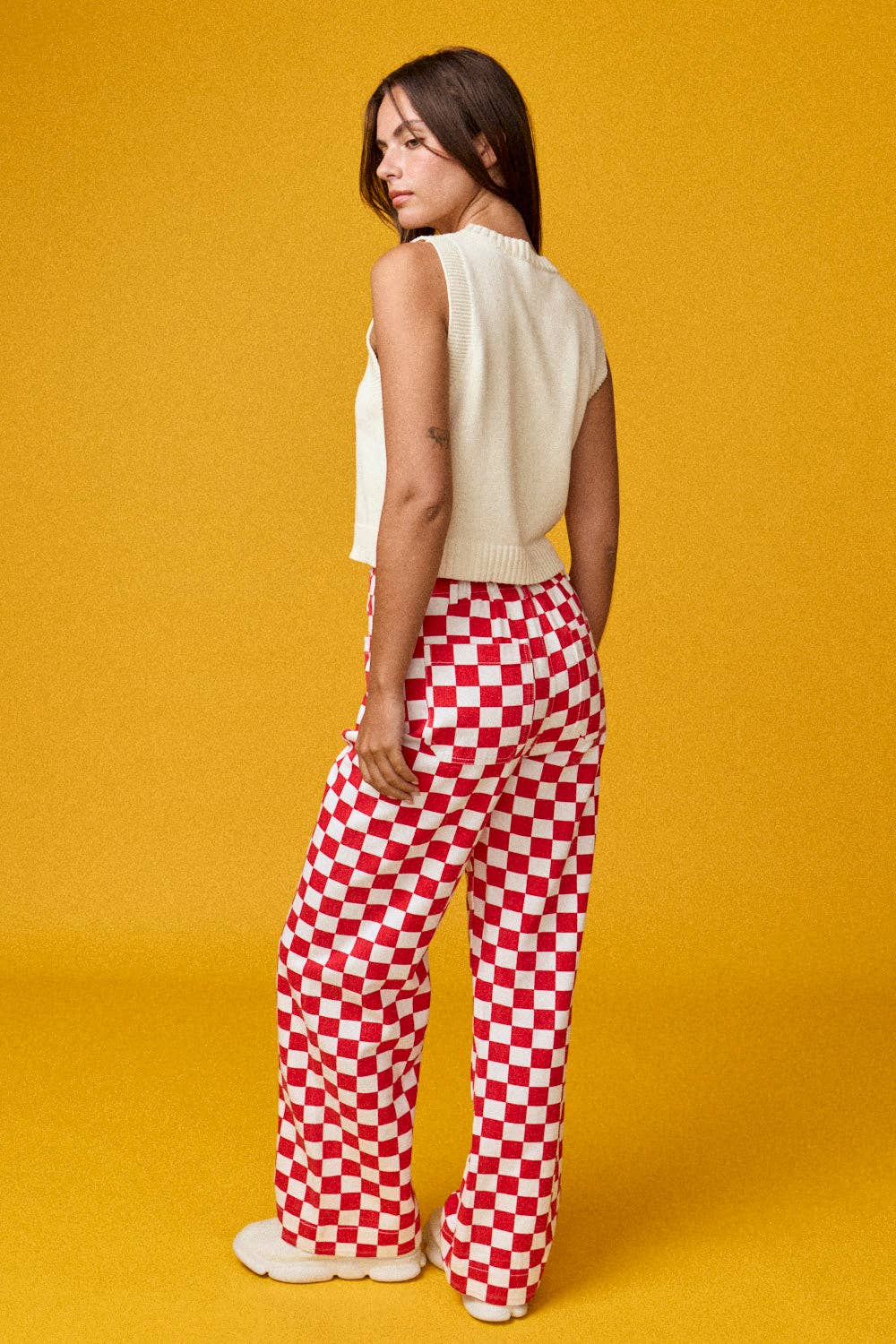 Demi Checkered Bottoms w Elastic Band:Red