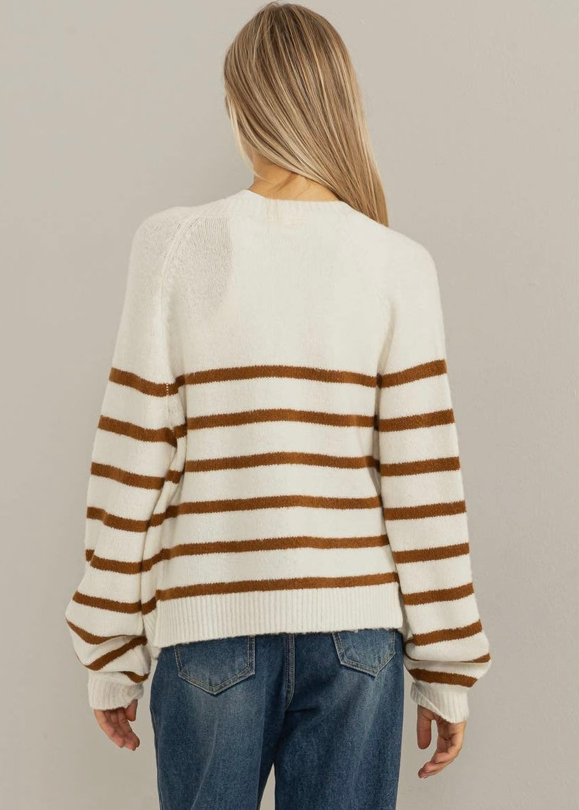 POSITIVE PRESENCE STRIPED RAGLAN SLEEVE CARDIGAN SWEATER