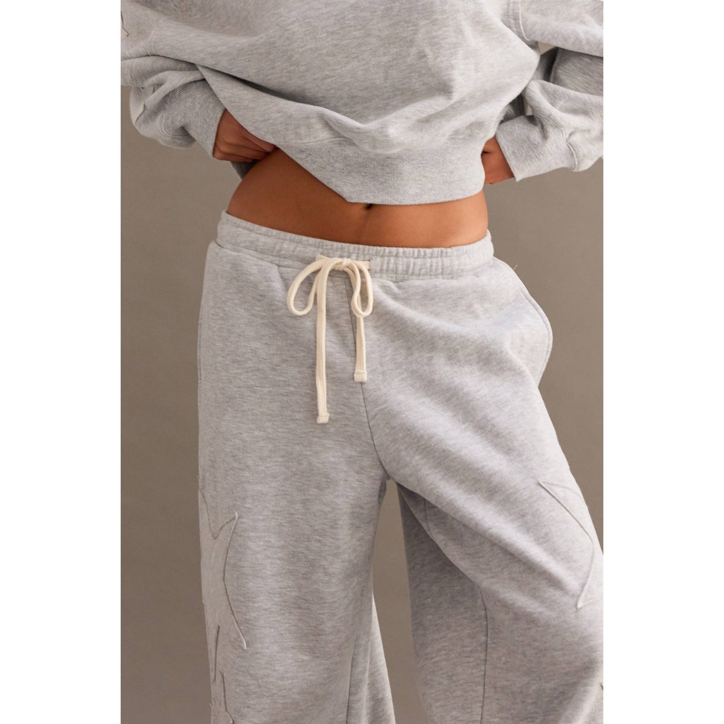 Star Patch Casual Drawstring Jogger Pants: HEATHER GRAY