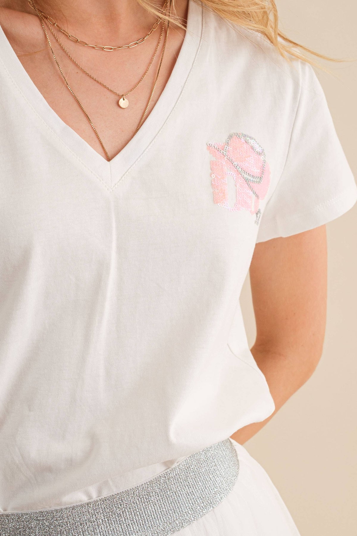 Embroidered Fringe Cotton Graphic T Shirt:BRIDE