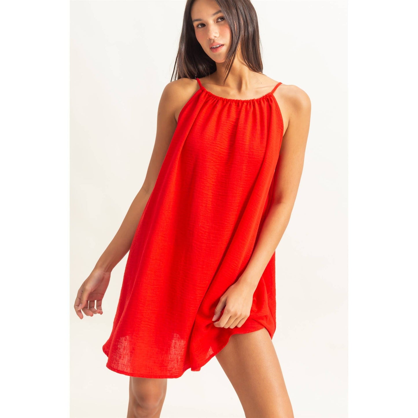 Sleeveless Relaxed Fit Mini Dress:RED