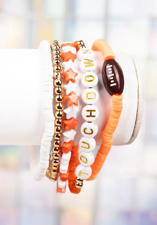 Orange and White ‘Touchdown’ Beaded Bracelet Set