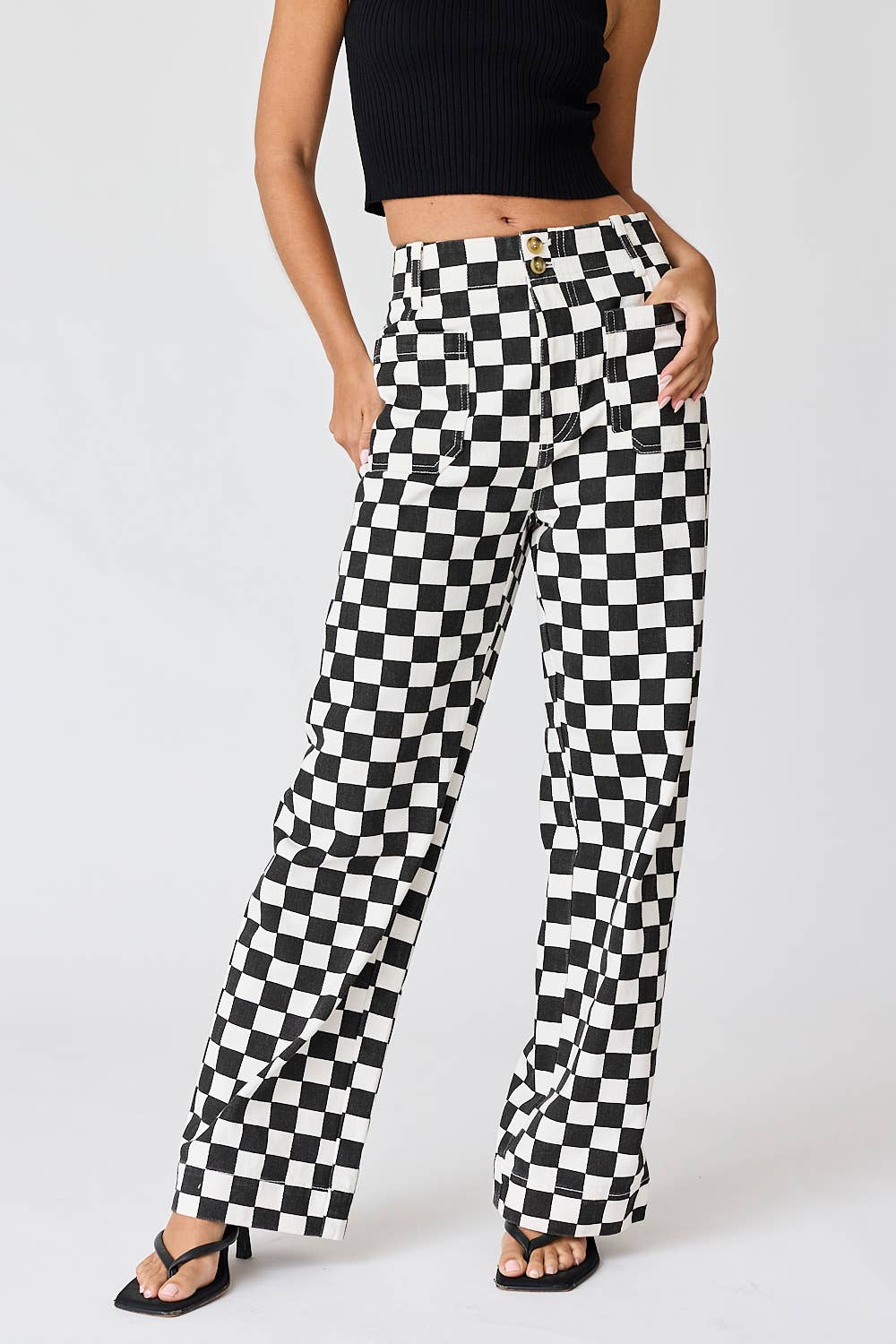 Demi Checkered Bottoms w Elastic Band:Black
