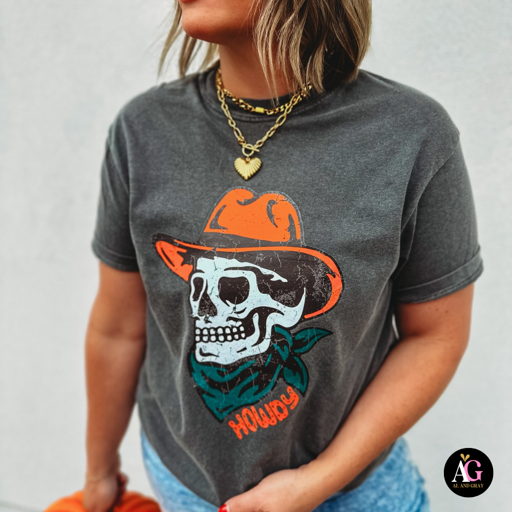 Howdy Bones Graphic Tee-Pepper
