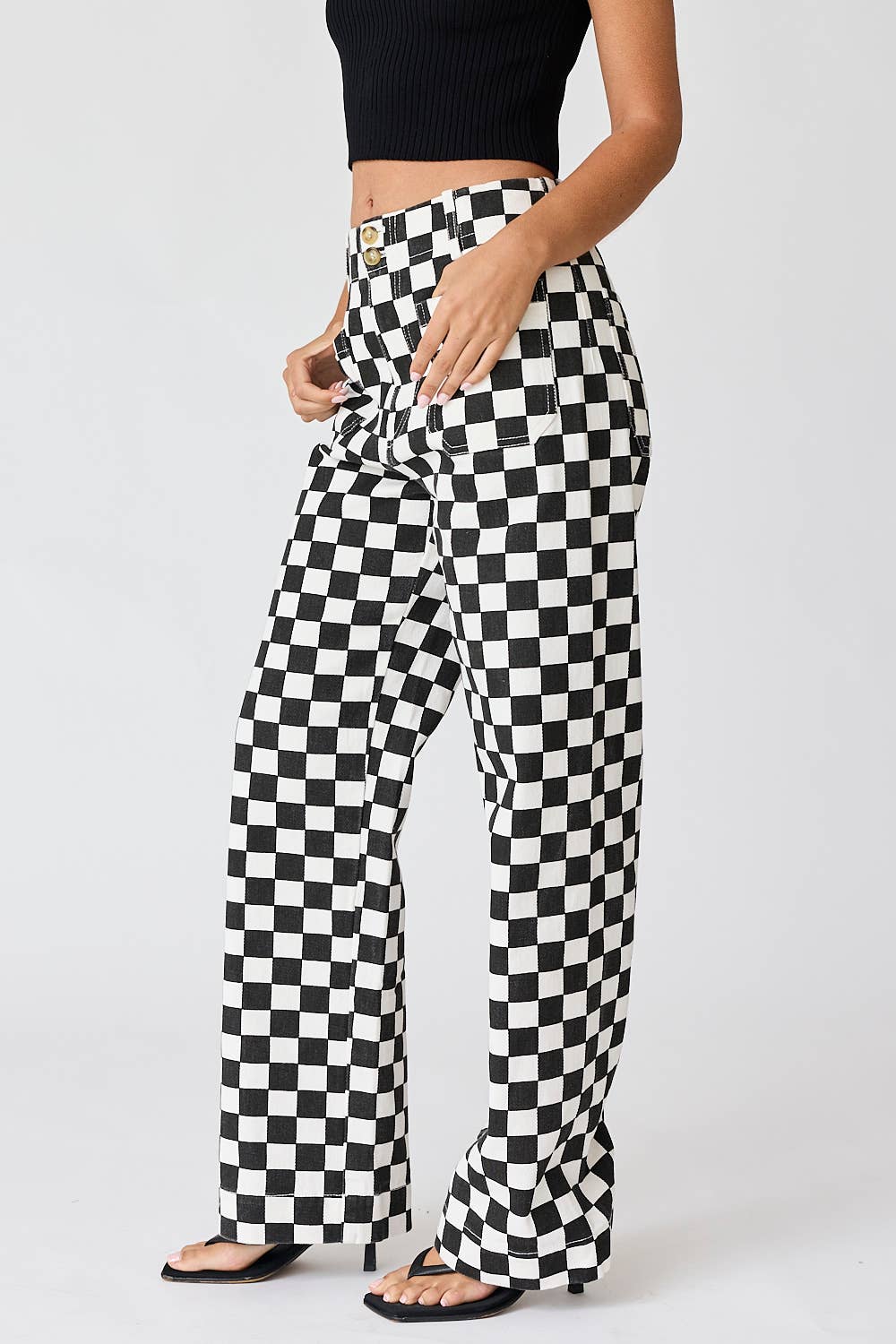Demi Checkered Bottoms w Elastic Band:Black