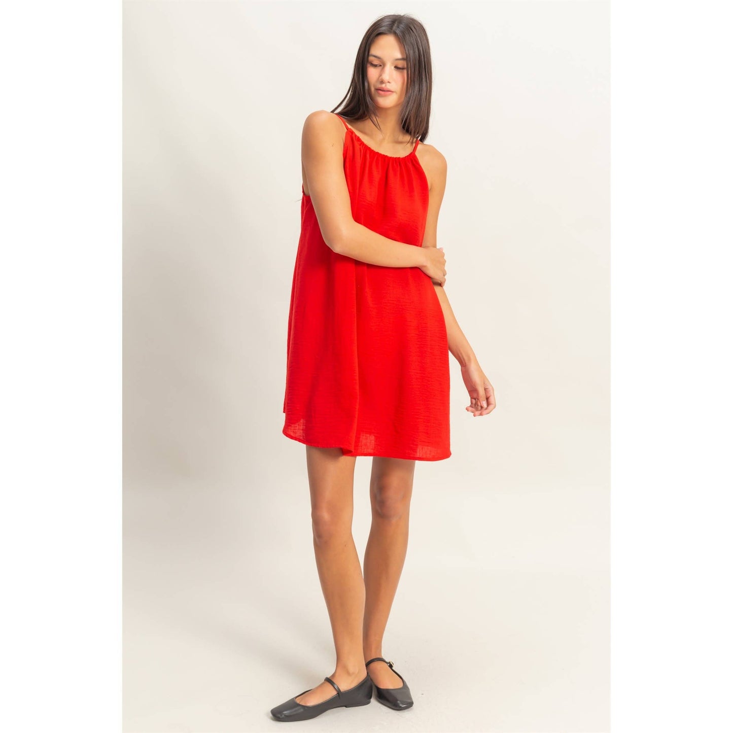 Sleeveless Relaxed Fit Mini Dress:RED