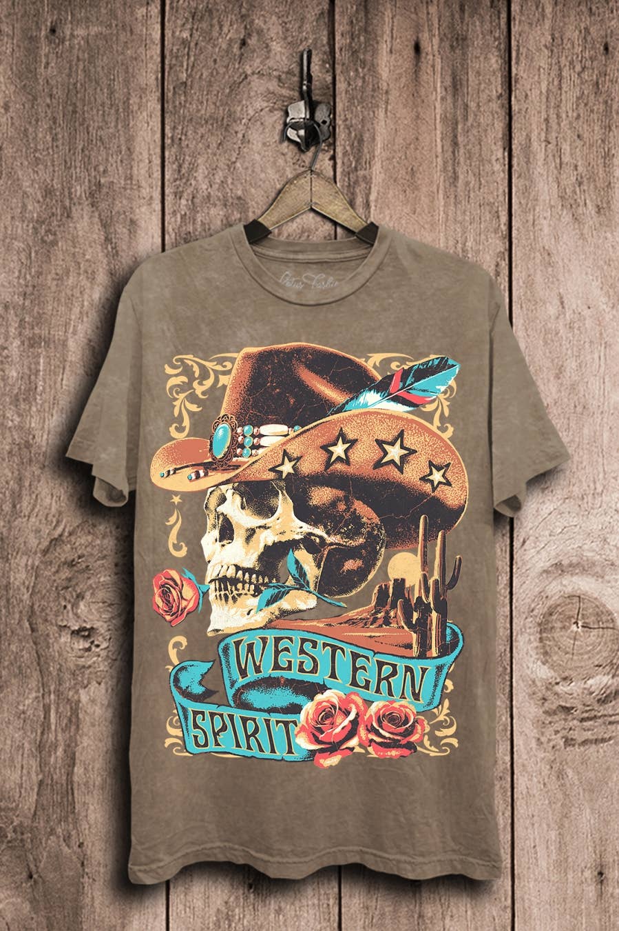Western Spirit Graphic Tee: Mocha Mineral Wash