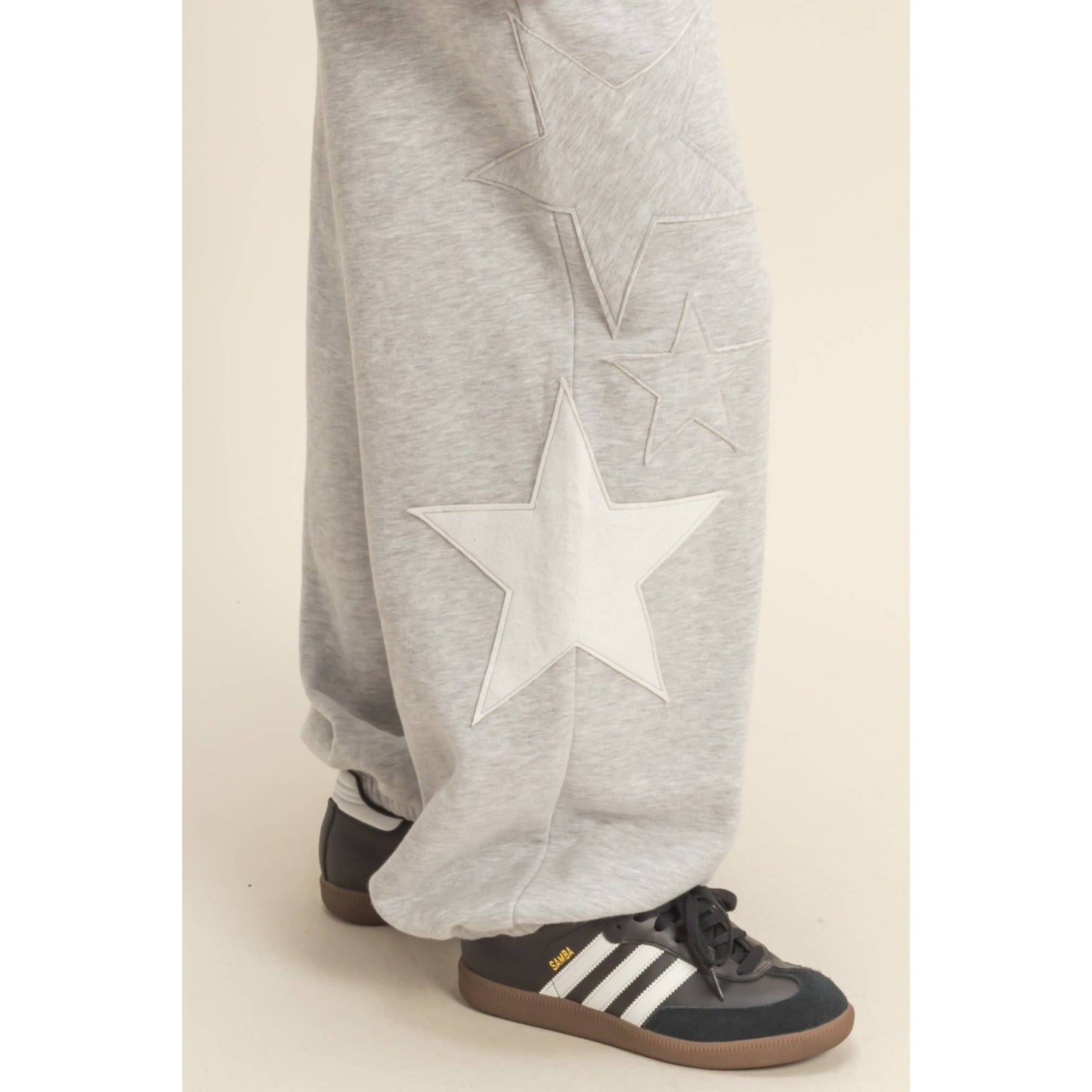 Star Patch Casual Drawstring Jogger Pants: HEATHER GRAY