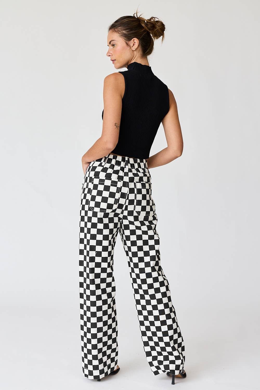 Demi Checkered Bottoms w Elastic Band:Black