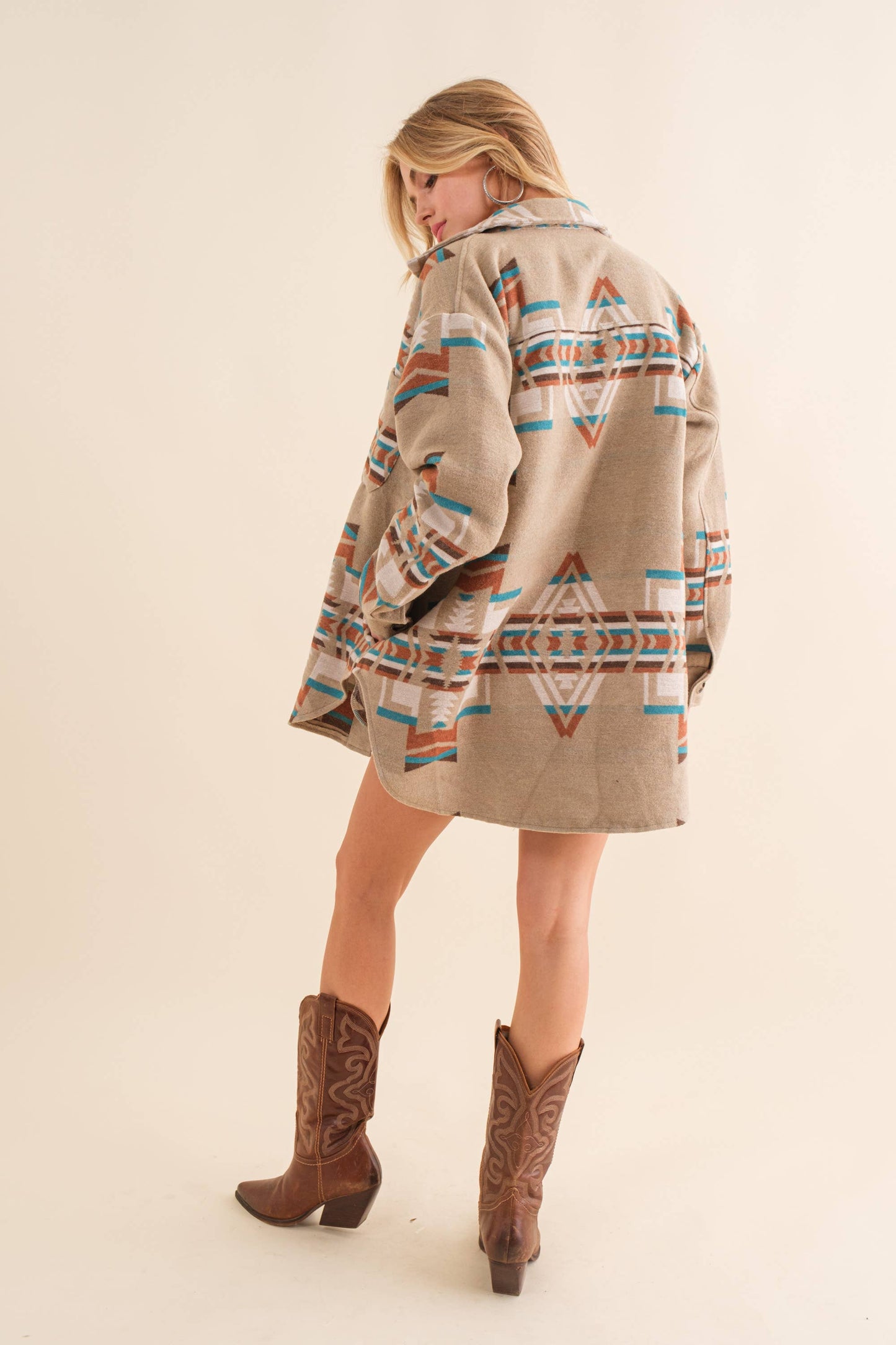 34201J - Blue B Exclusive Aztec Pattern Button Up Jacket: FUCHSIA GREEN / S