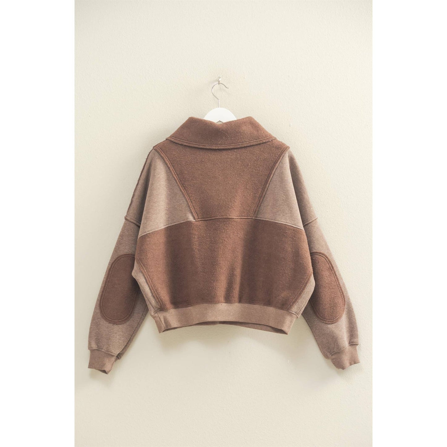 Mineral Washed Oversized Sweatfleece Half-Zip Top:MOCHA