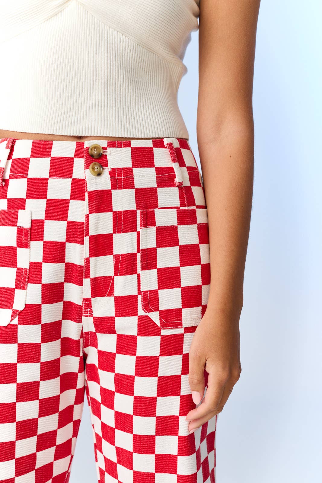 Demi Checkered Bottoms w Elastic Band:Red