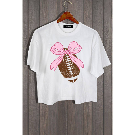 FOOTBALL WITH BOW GRAPHIC TEE-WHITE
