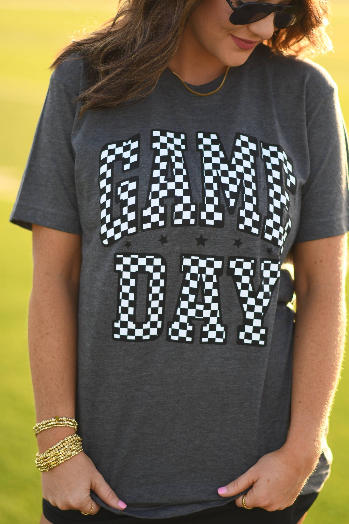 Charcoal Checkered Game Day Tee: Heather Charcoal / M