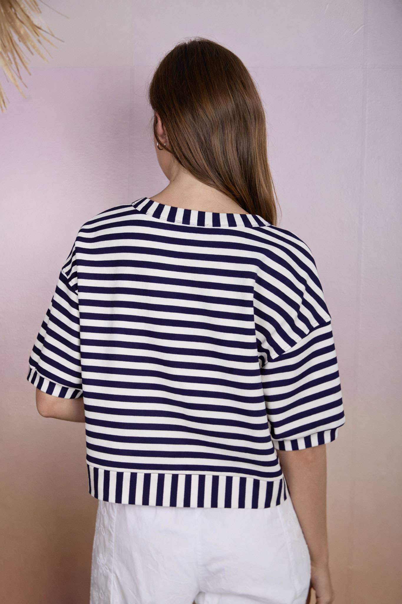 STRIPE PATTERN SHORT SLEEVE BUTTON DOWN KNIT TOP : RED