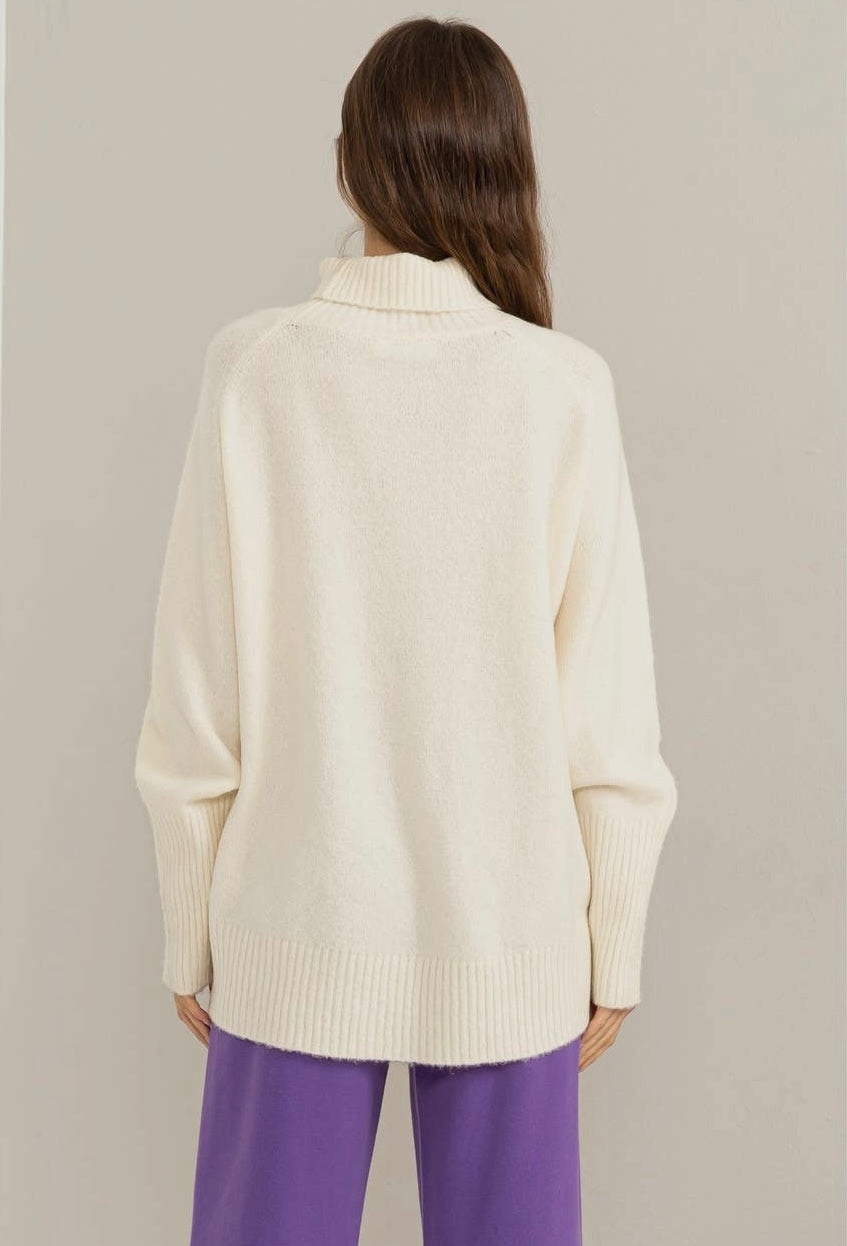 Dream State Turtleneck Long Sleeve Sweater-Cream