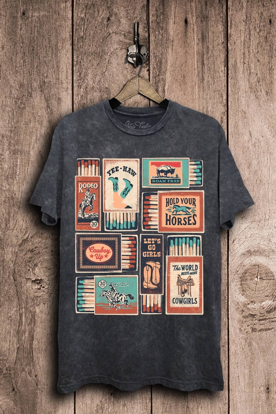 Western Matches Graphic Top: Vintage Black Mineral Wash / XL