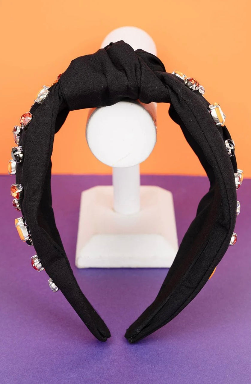 Fall Is In The Air Rhinestone Knotted Headband-Black