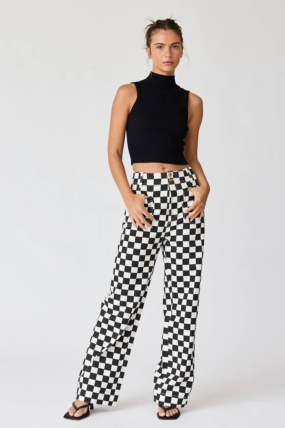 Demi Checkered Bottoms w Elastic Band:Black