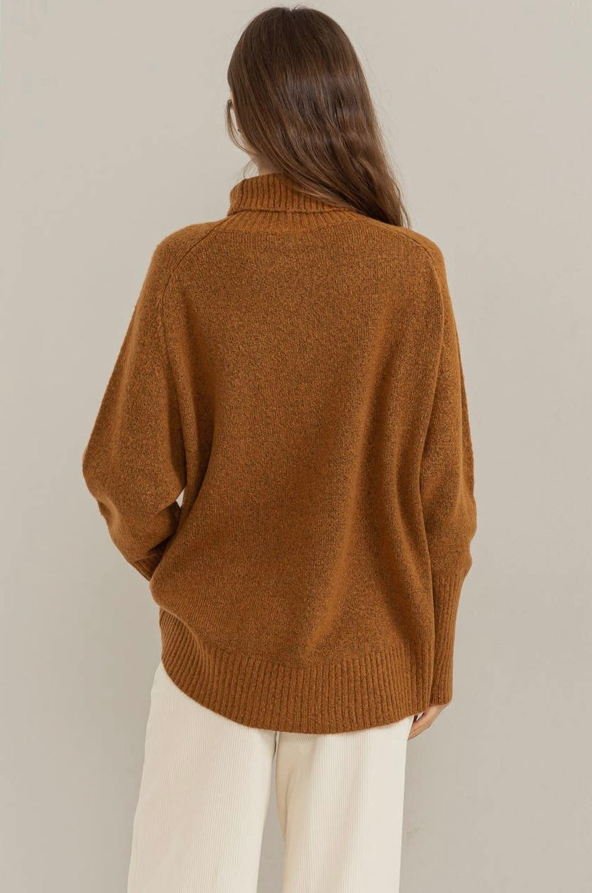 Dream State Turtleneck Long Sleeve Sweater-Caramel