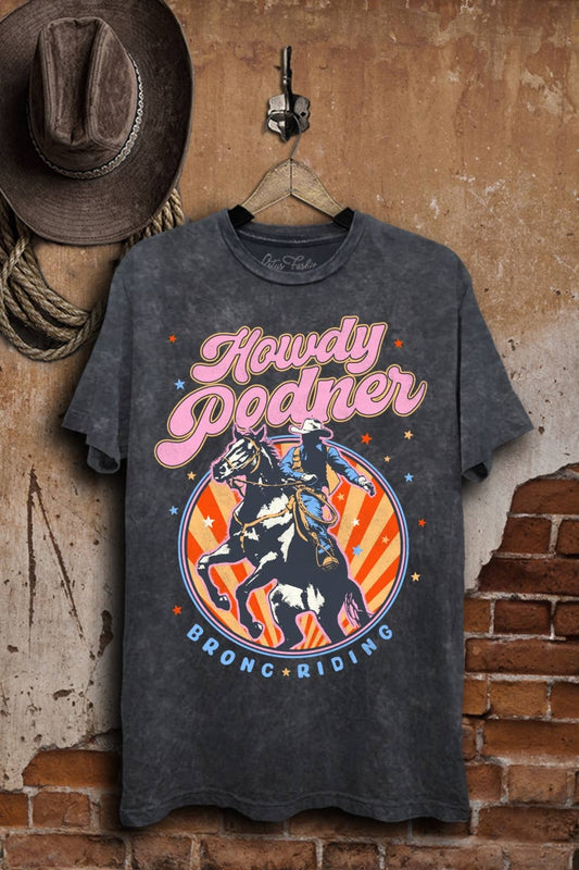 Howdy Podner Graphic Tee: Vintage Black Mineral Wash