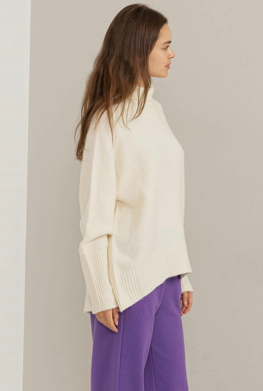 Dream State Turtleneck Long Sleeve Sweater-Cream