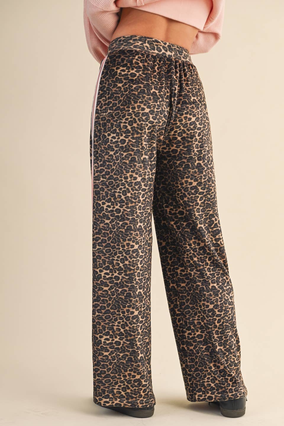 Leopard Print Velour Track Pants:Leopard