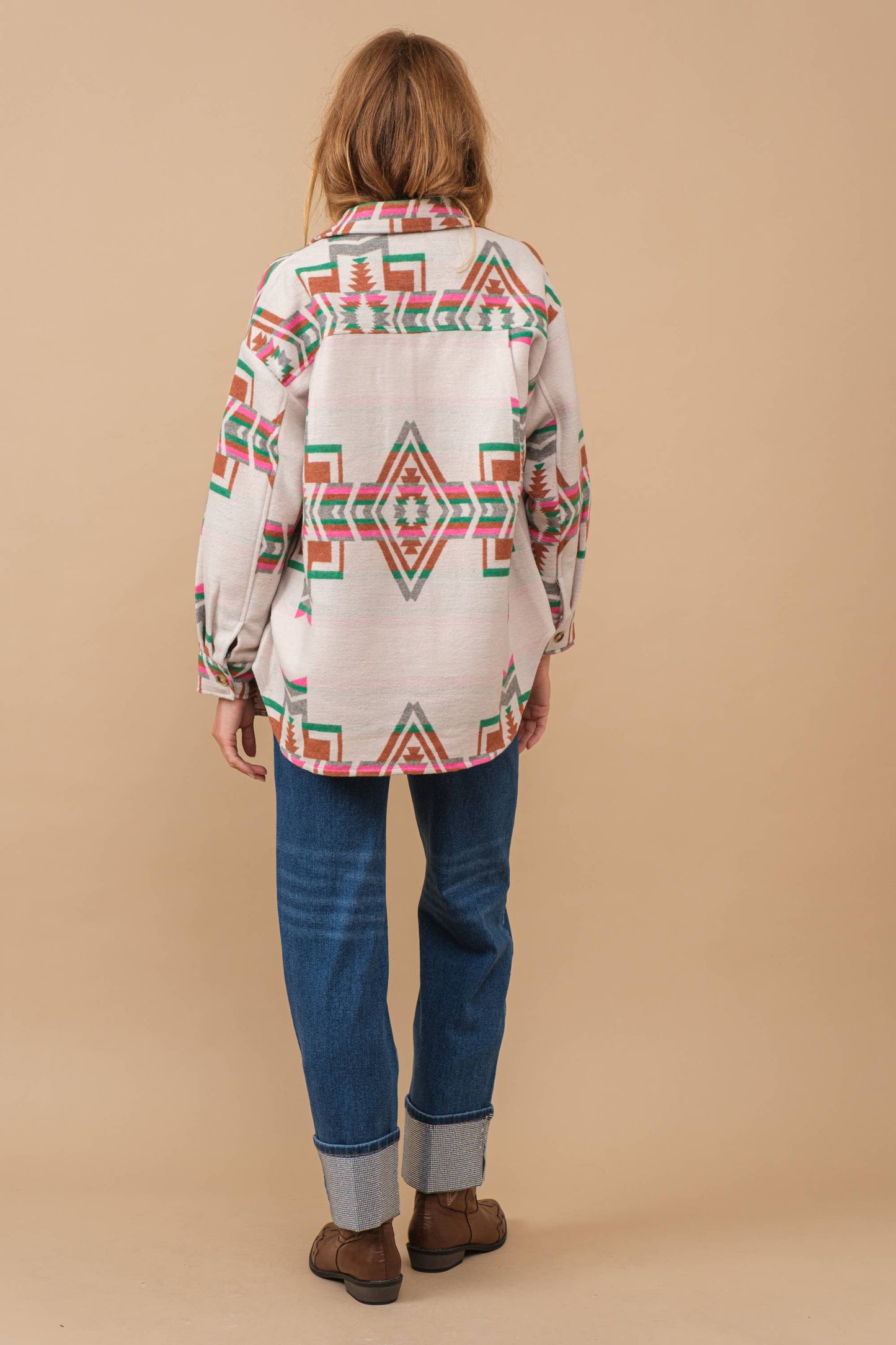 34201J - Blue B Exclusive Aztec Pattern Button Up Jacket: FUCHSIA GREEN / S