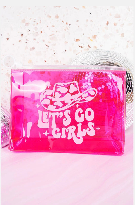 Hot Pink Let's Go Girls Clear Vinyl Pouch