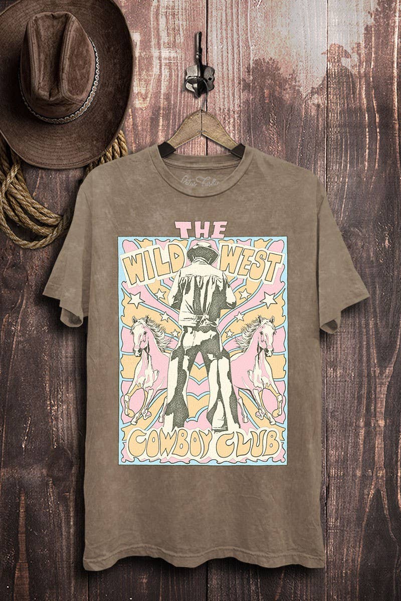 The Wild West Cowboy Club Graphic Tee: Mocha Mineral Wash