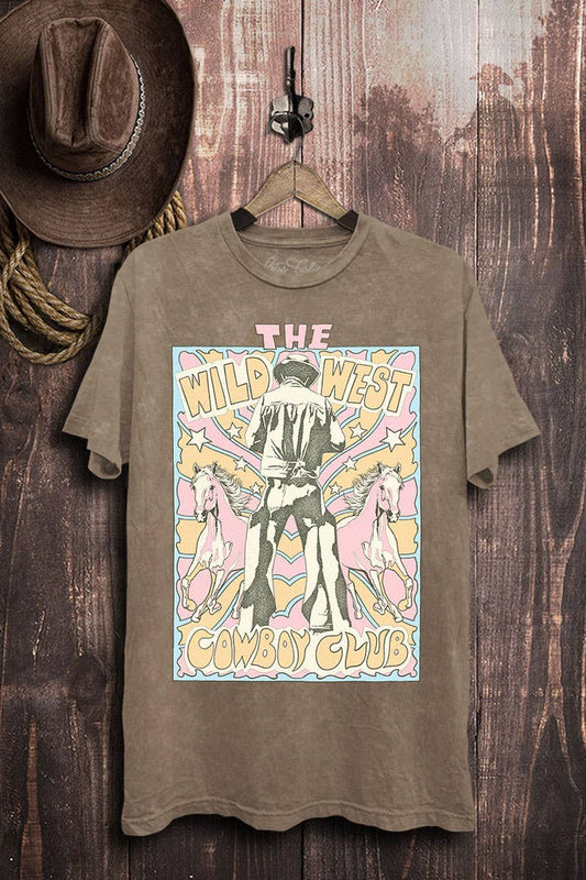 The Wild West Cowboy Club Graphic Tee: Mocha Mineral Wash