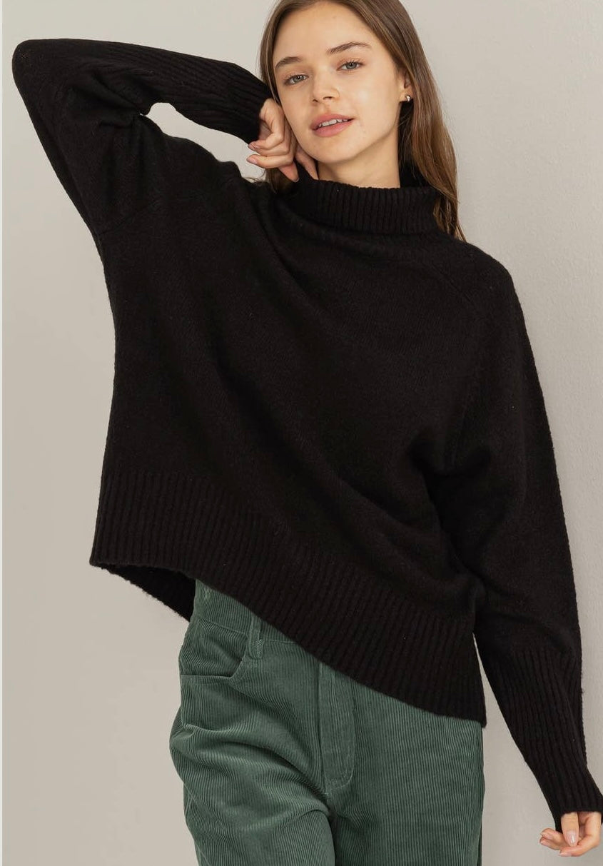 Dream State Turtleneck Long Sleeve Sweater-Black