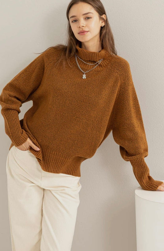 Dream State Turtleneck Long Sleeve Sweater-Caramel