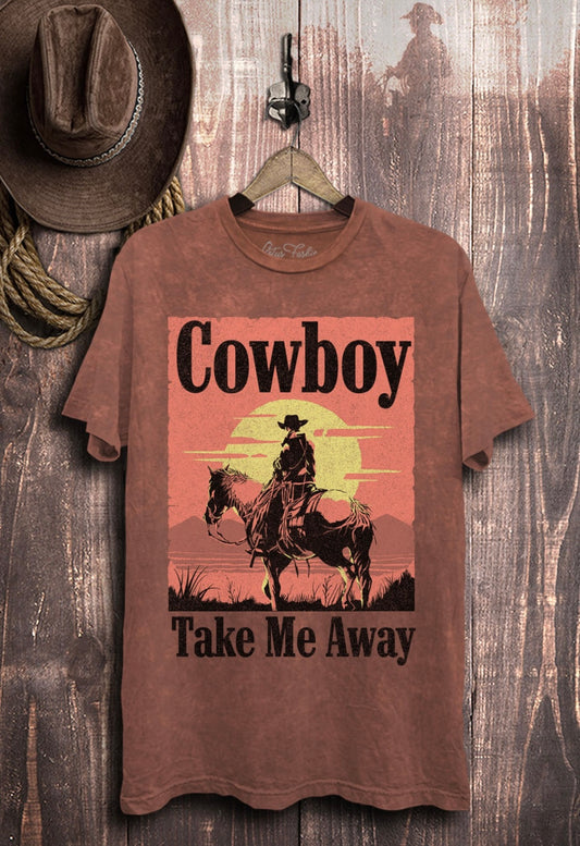 Cowboy Take Me Away Graphic Tee-Vintage Wine