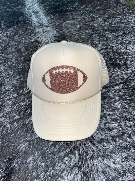 Glitter Football Trucker Hat-Natural