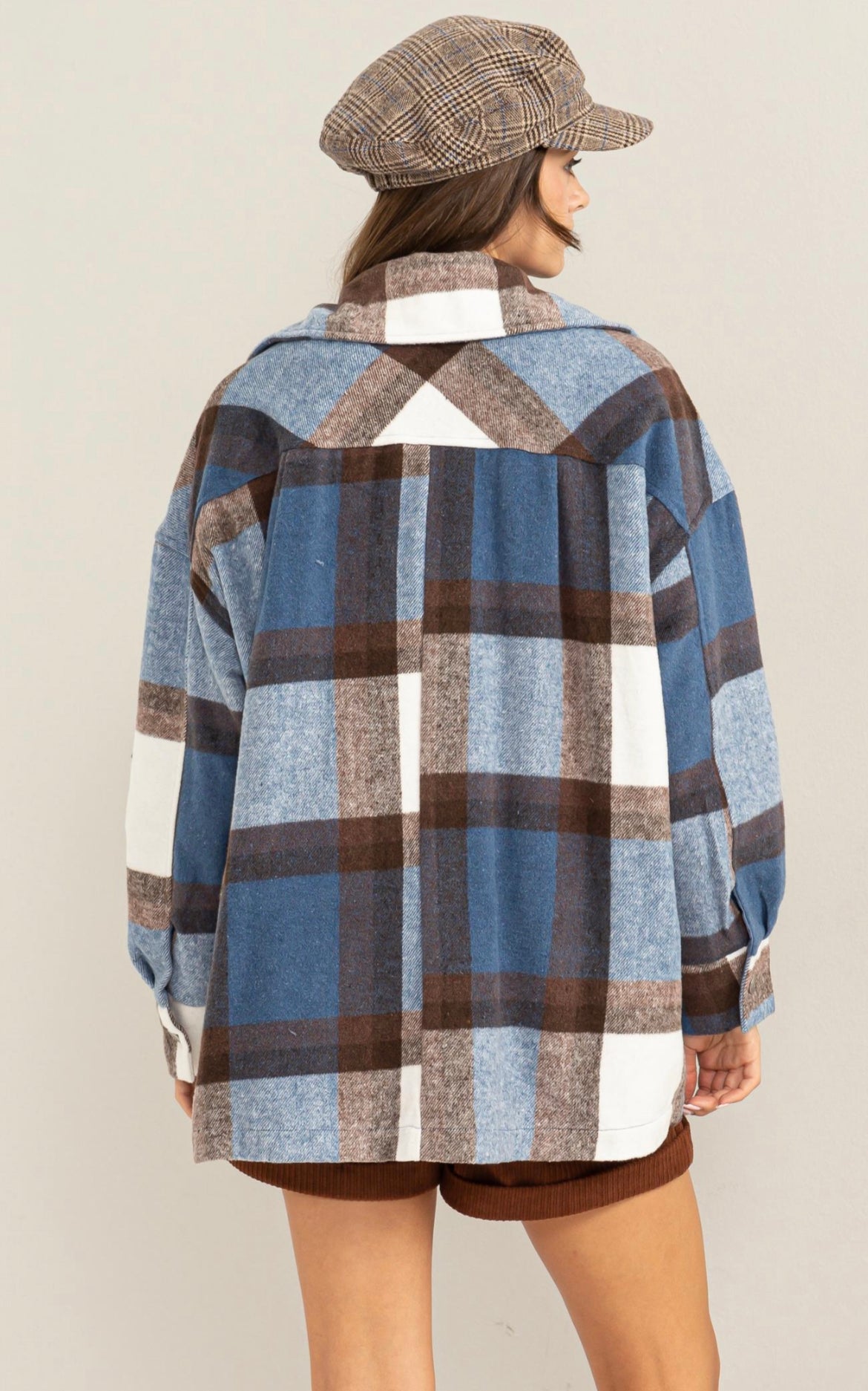 EASILY IMPRESSED FUZZY MOHAIR-LIKE PLAID SHACKET