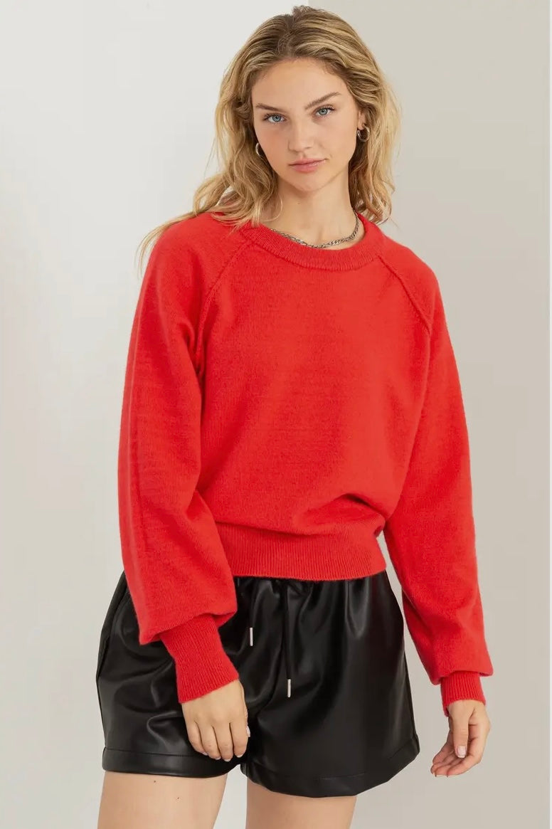 ALWAYS WELCOME RAGLAN LONG SLEEVE SWEATER-RED