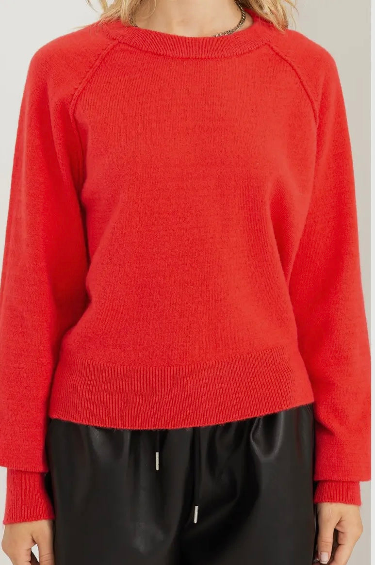 ALWAYS WELCOME RAGLAN LONG SLEEVE SWEATER-RED