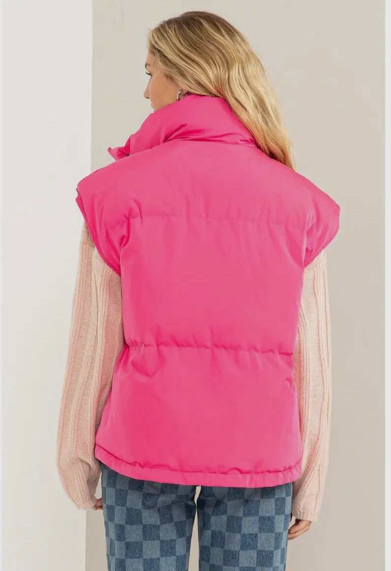 WARMING UP TO YOU OVERSIZED ZIPPER- FRONT PUFFER VEST-PINK