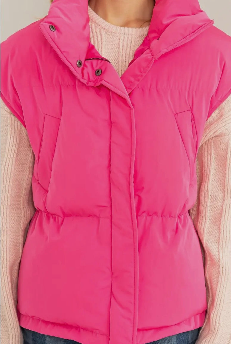 WARMING UP TO YOU OVERSIZED ZIPPER- FRONT PUFFER VEST-PINK