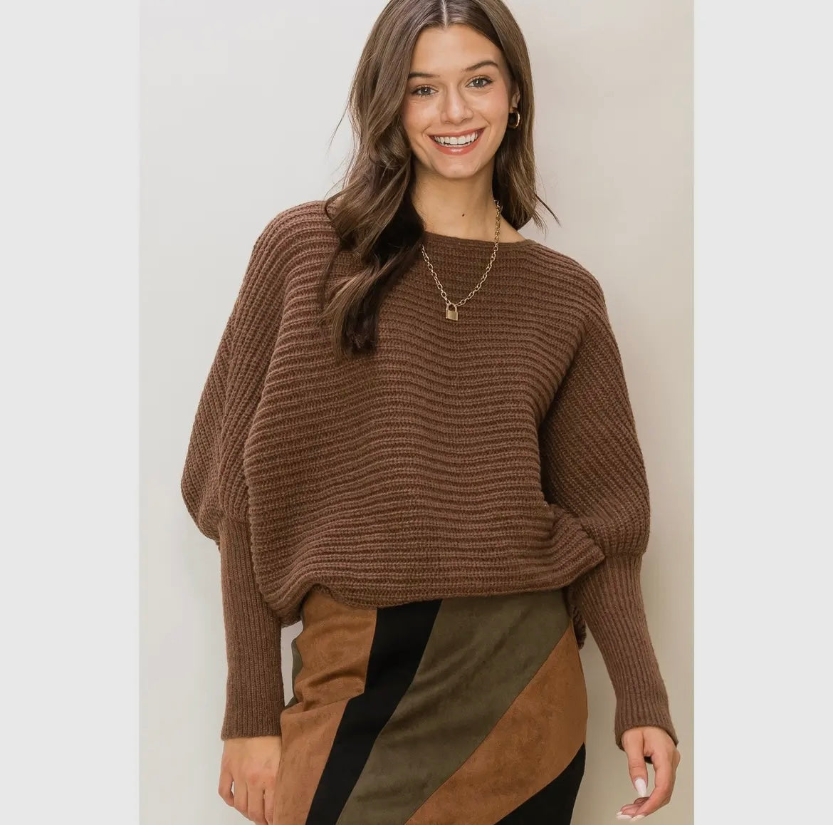 STYLE STARTER RIB PULLOVER SWEATER-Brown