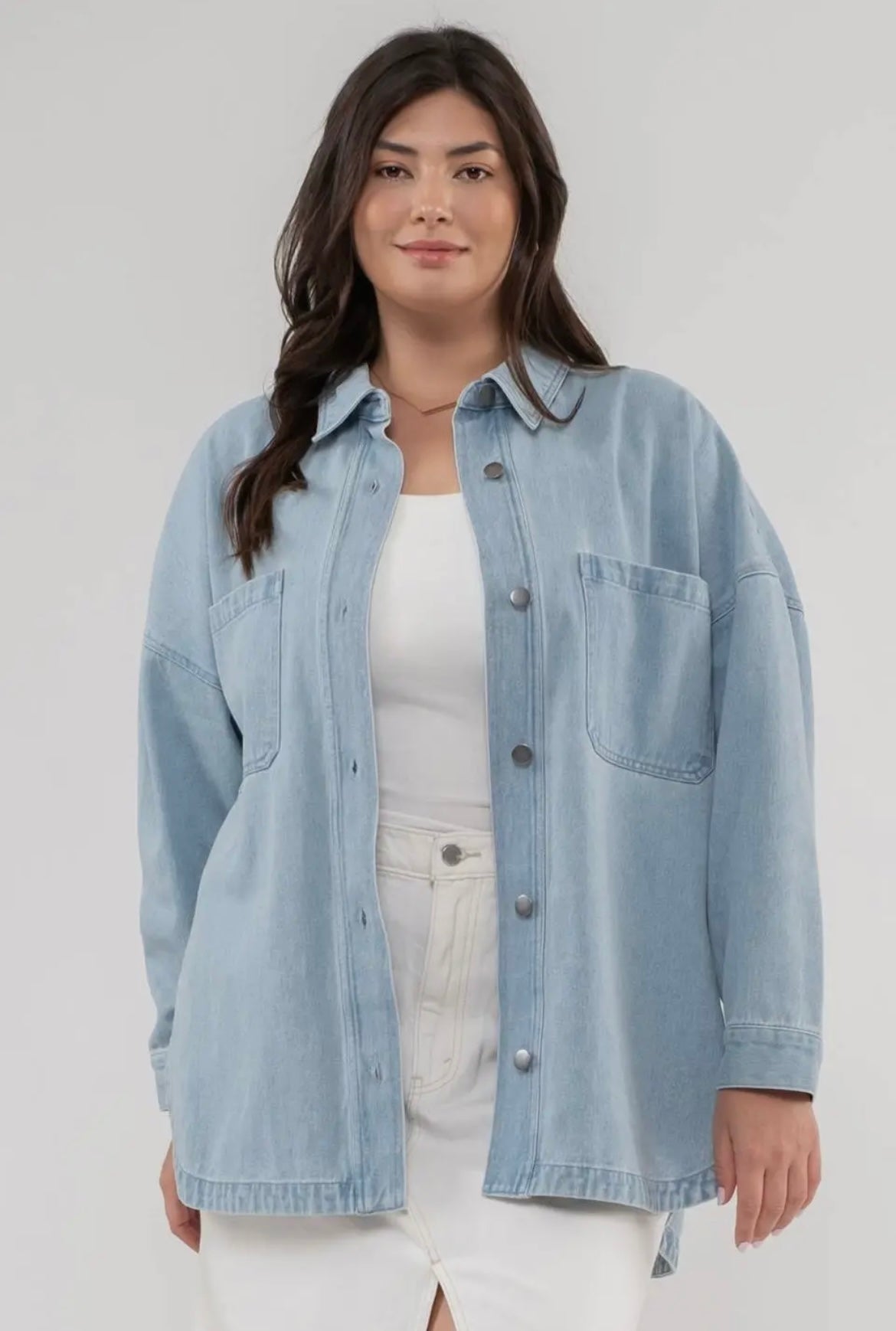 Curvy Solid Denim Shacket