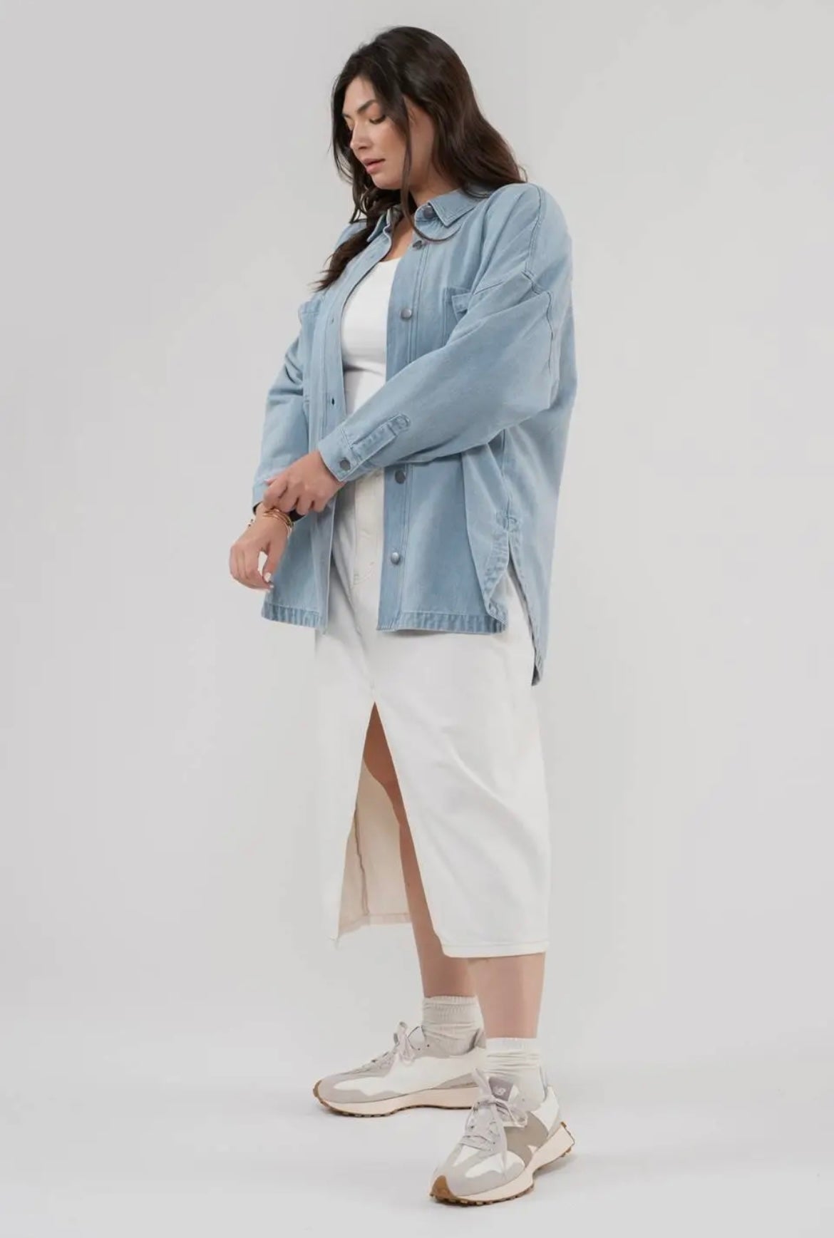 Curvy Solid Denim Shacket