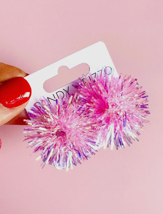 Pink Iridescent Pom Stud Earrings