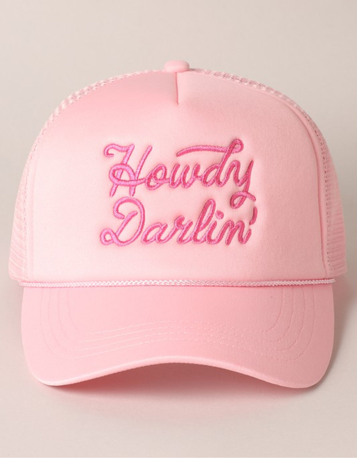 ‘Howdy Darlin’ Trucker Hat-Light Pink