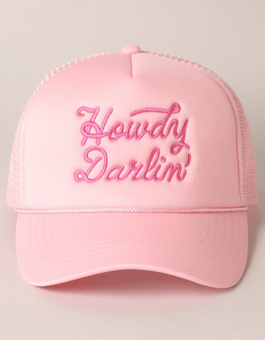 ‘Howdy Darlin’ Trucker Hat-Light Pink